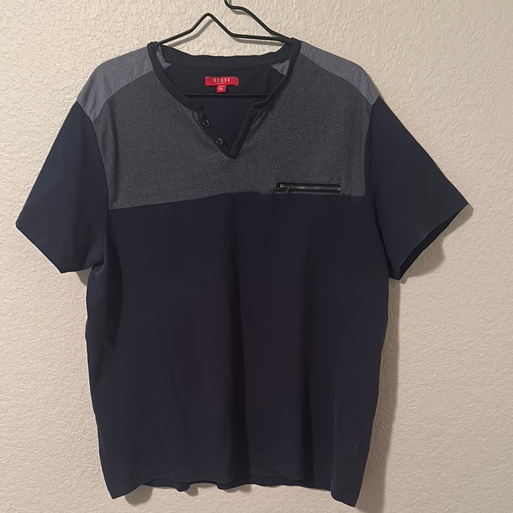 Guess Men's Two-Tone Navy and Gray Tee